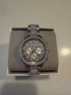 Michael Kors Silver Crystal Pave Chronograph Watch
